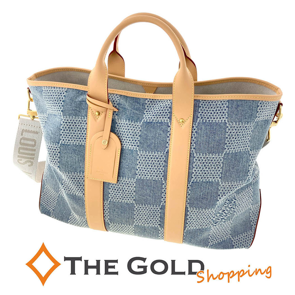 Louis Vuitton Weekend Tote NM Damier Denim 2Way Shoulder Bag Blue